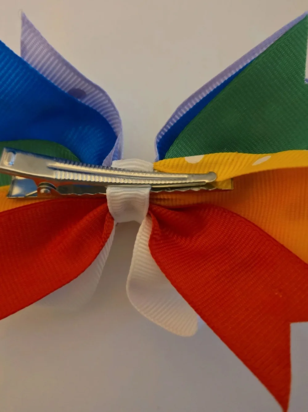 White Hair Bow with Rainbow Accent - Kids